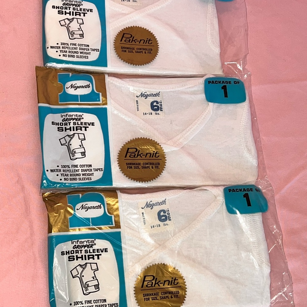 3 NEW 1960s 1970’s Nazareth 6 Months Infants’ Gripper Short Sleeve Shirt Vintage
